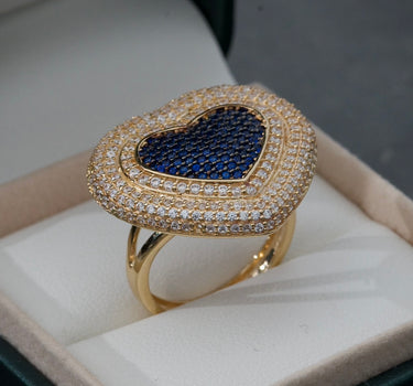 Anillo de corazon con swarovski azul / blanco 8.35gr / Oro Amarillo Nac M