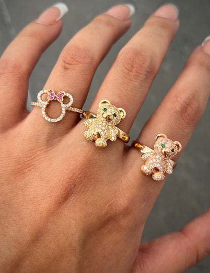 Anillo de minnie mouse con swarovski fucsia 1.75gr / Talla 7 1/4 Oro Amarillo Nac M