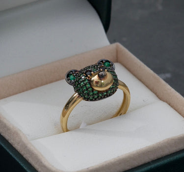 Anillo de oso con swarovski negro / verde 3.75gr / Oro Amarillo Nac B