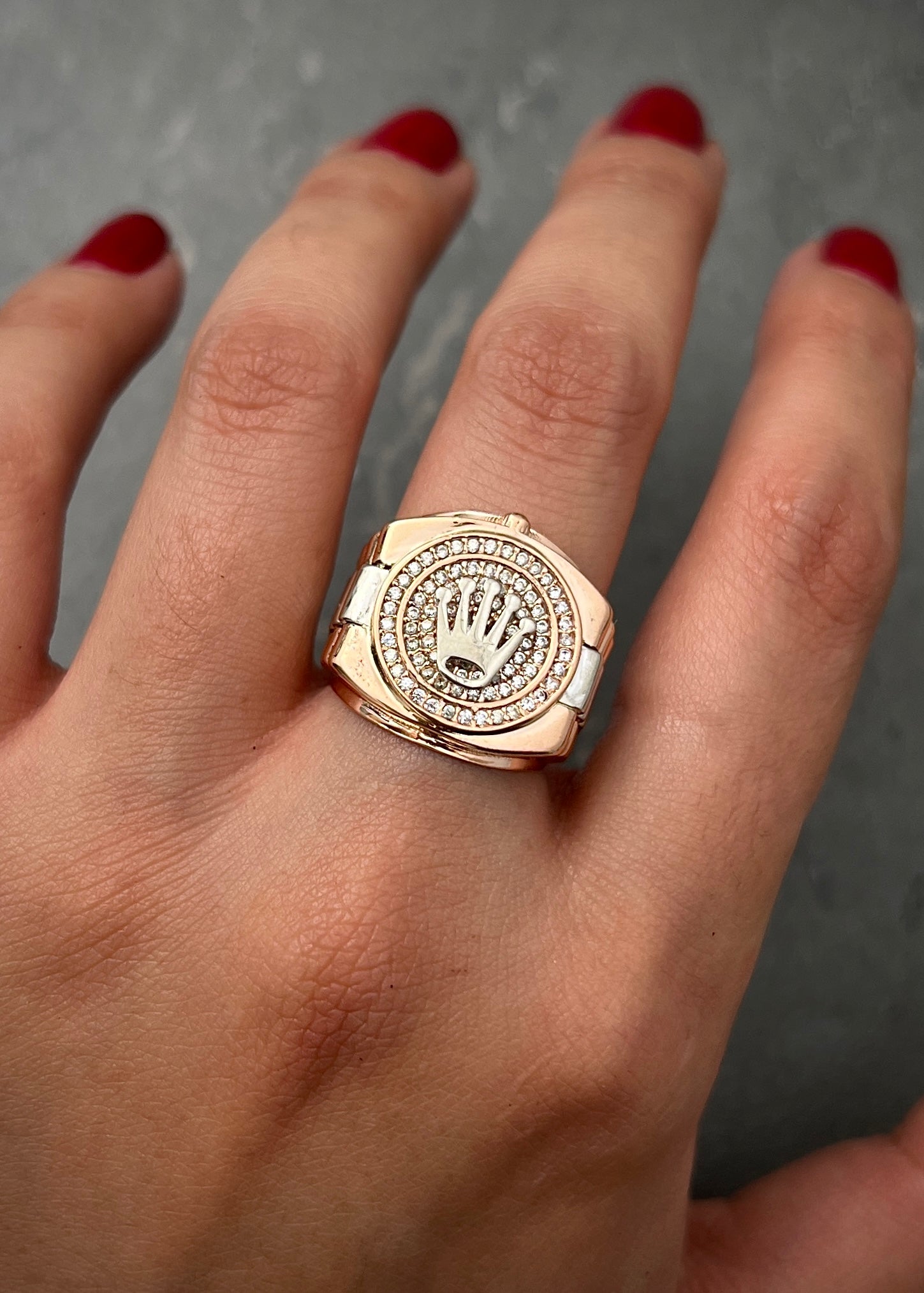 Anillo rx con swarovski blanco 9.15gr / TALLA 5 1/2 / Dos Oros Nac P