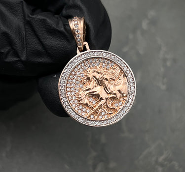 Dije caballos con swarovski blanco 6gr / Largo 3cm / Oro Rosado Nac P