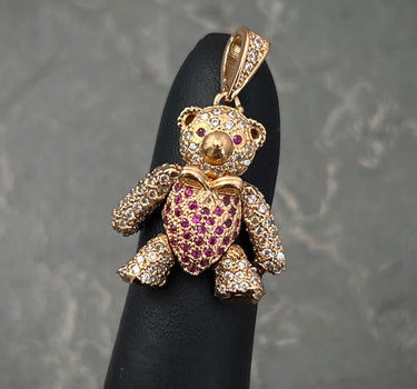 Dije oso con swarovski rosado y blanco 6.95gr / Largo 3cm / Oro Rosado Nac P