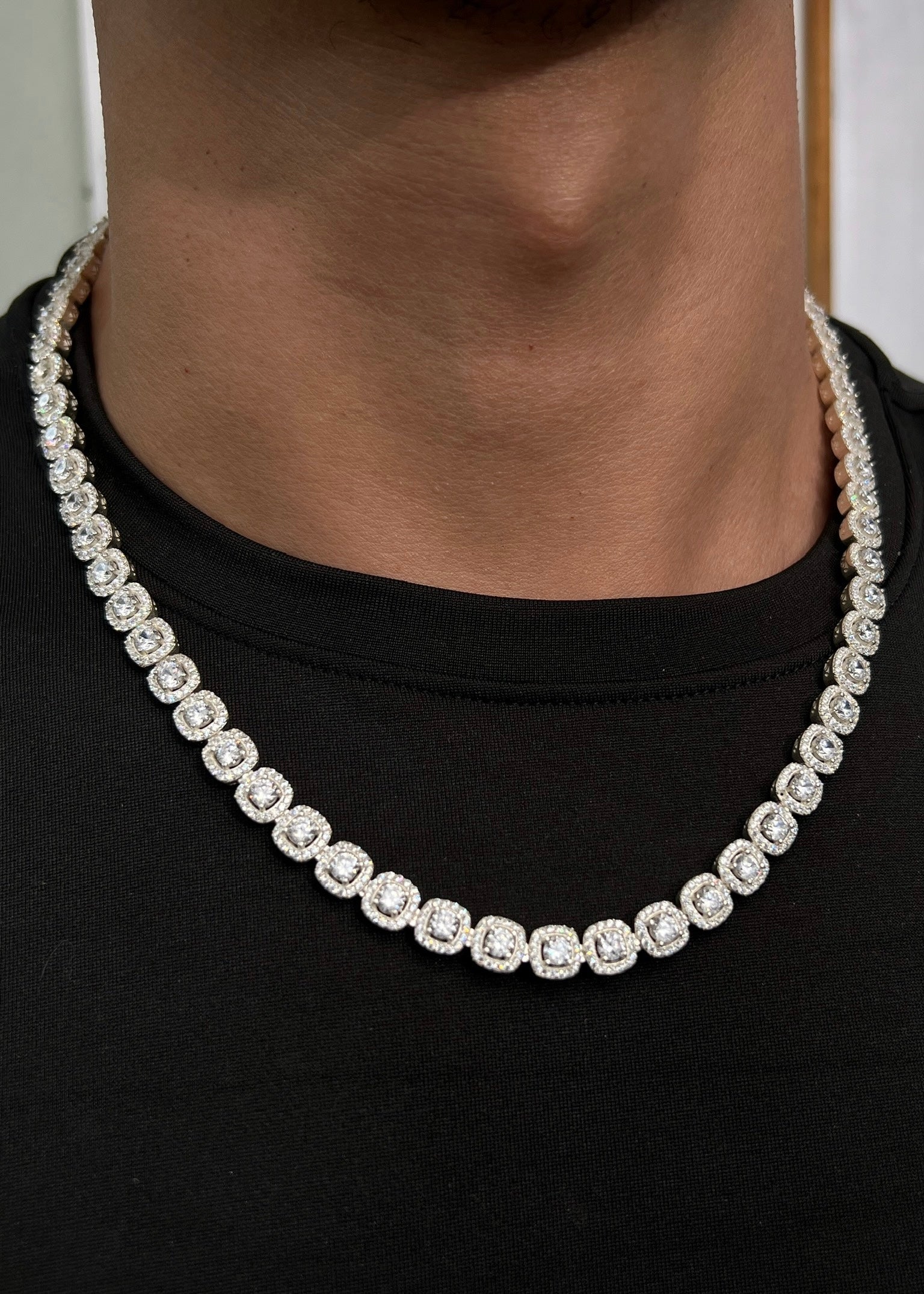 Cadena tenis con swarovski blanco 55.7gr / Largo 50cm / Plata B