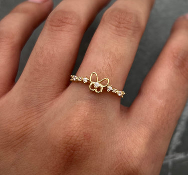 Anillo MARIPOSA CON SWAROVSKI BLANCO 1.1gr / TALLA 6 3/4 / Oro Amarillo Nac B