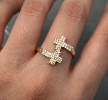 Anillo cruces con swarovski blanco 2.7gr / TALLA 9 / Oro Amarillo Nac P