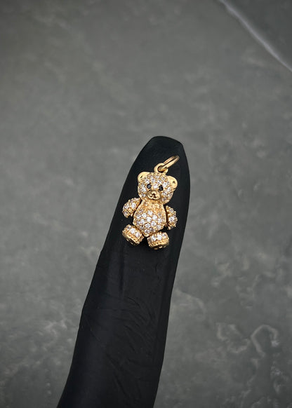 Dije oso articulado con swarovski blanco 2.6gr / Largo 1.9cm / Oro Amarillo Nac B