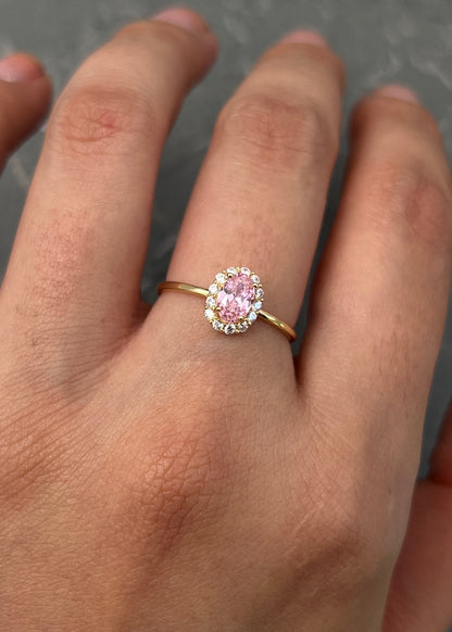 Solitario con swarovski blanco y rosado 1.35gr / TALLA 5 3/4 / Oro Amarillo Nac P