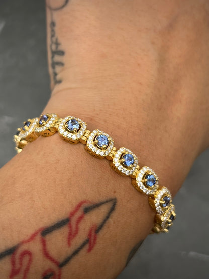 Pulso Tenis Con 490 Pts Zafiro Y 330 Pts Diamante 31gr / Largo 20cm / Oro Amarillo (Joya) M