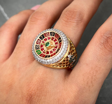 Anillo de ruleta casino con swarovski blanco y verde 14gr / TALLA 10 / Dos Oros  Nac B