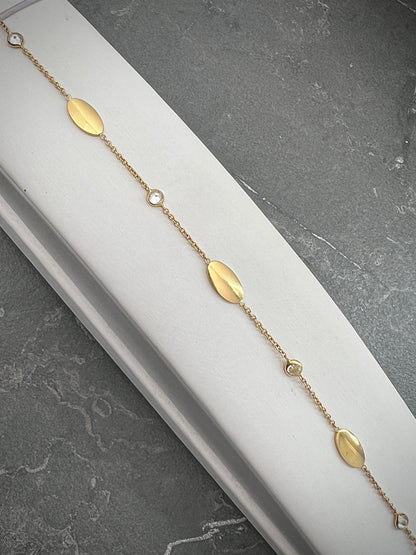 Pulso tejido rolon con swarovski blanco y placas 2.5gr / Oro Amarillo italy cte M
