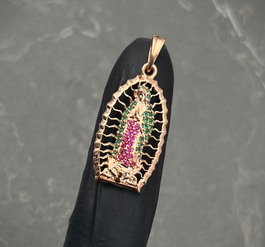 Dije virgen de guadalupe con swarovski multicolor 3.5gr / Largo 3.2cm / Oro Rosado Nac B
