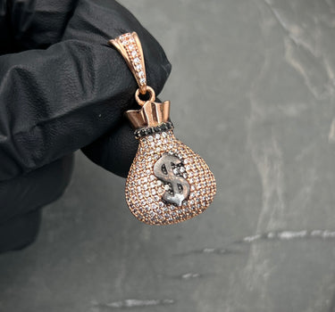 Dije bolsa de dinero con swarovski blanco 6.45gr / Largo 3.5cm / Oro Rosado Nac B