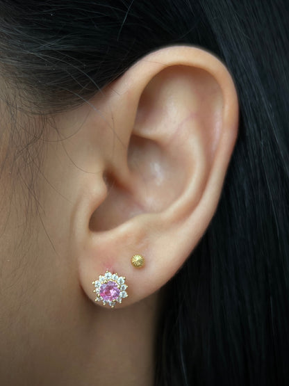 Topos FLor COn SWArovski ROSADO y blanco 2gr / Largo 0.8cm / Oro Amarillo Nac B