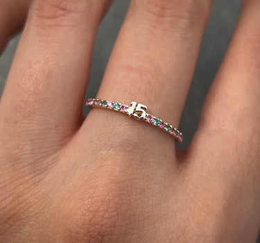 Anillo de 15s con swarovski rosado y azul 1.25gr / TALLA 7 / Oro Amarillo Nac M