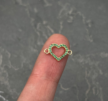 Herraje corazon con swarovski verde 0.4gr / Largo 1.4cm / Oro Amarillo Nac B