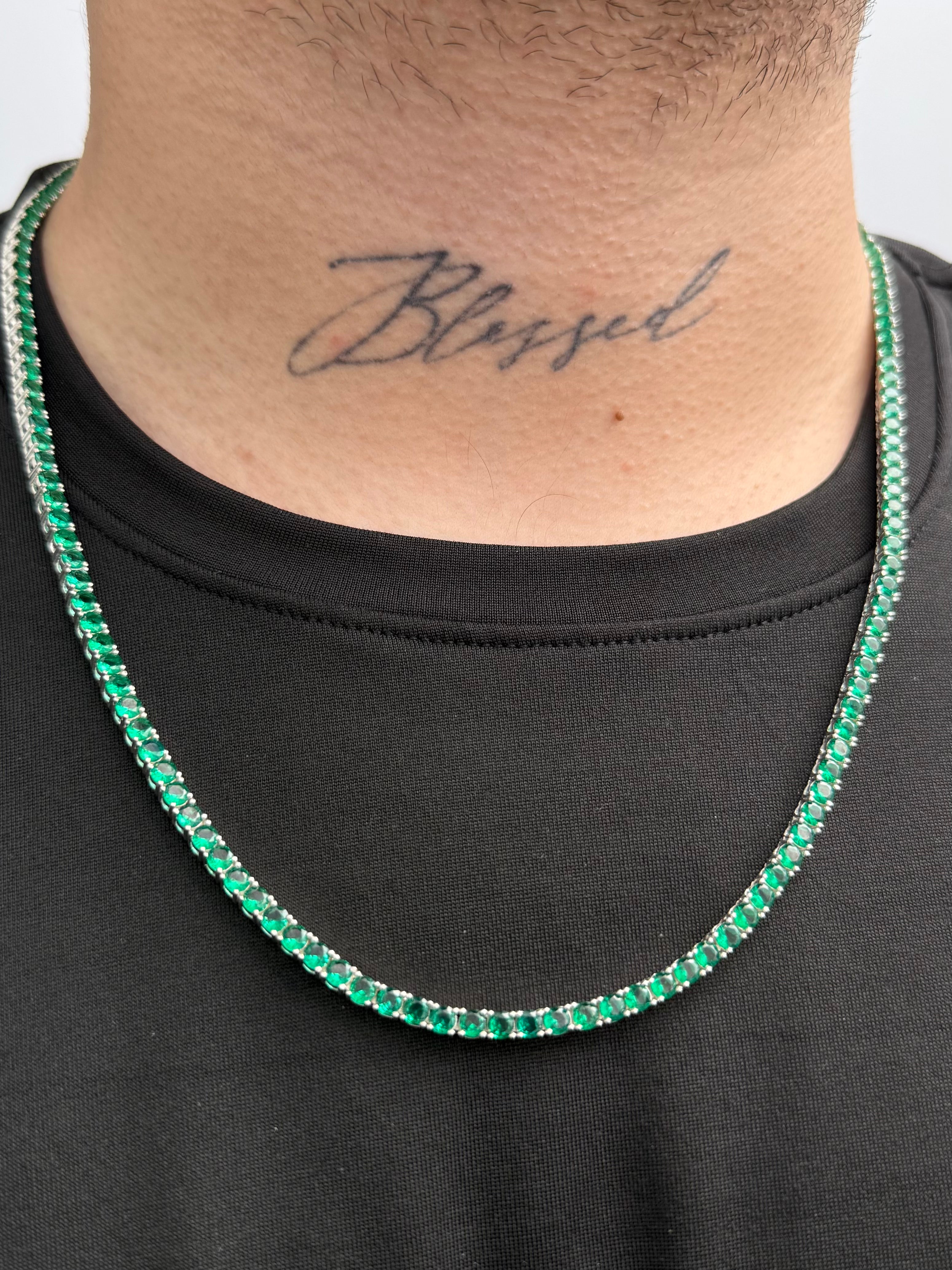 Cadena con Swarovski Verde 40.35gr / 60cm / 3.7mm — Plata 925