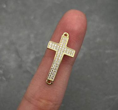Herraje cruz con swarovski blanco 1.7gr / Largo 2.4cm / Oro Amarillo Nac B