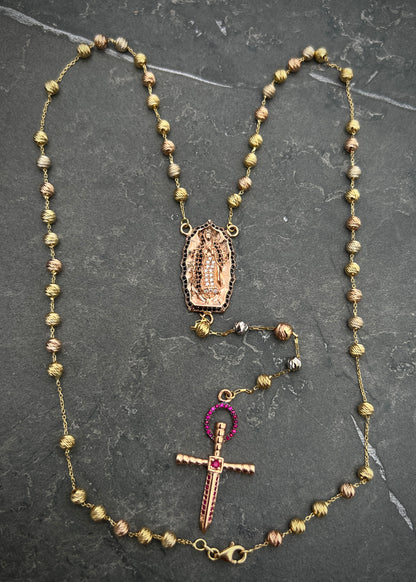 Rosario virgen de guadalupe con swarovski 18.35gr / Largo 50cm / Tres Oros Nac M