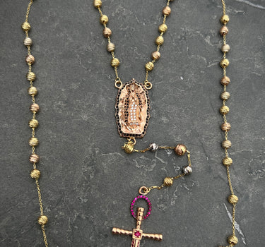 Rosario virgen de guadalupe con swarovski 18.35gr / Largo 50cm / Tres Oros Nac M