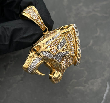Dije PANTERA CON SWAROVSKI BLANCO 18.5gr / Largo: 4.4cm / Oro Amarillo Nac M