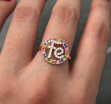 Anillo fe con swarovski multicolor 2.5gr / Talla 6 3/4 / Oro Rosado Nac B