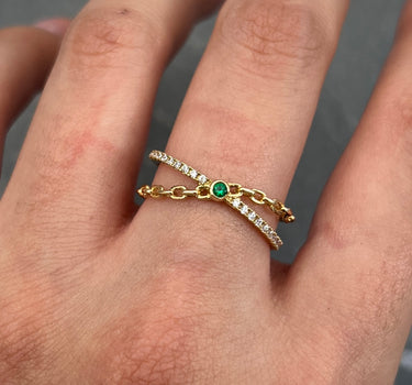 Anillo con swarovski verde y blanco 1.65gr / TALLA 6 / Oro Amarillo Nac B