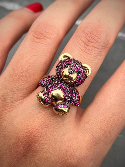 Anillo de oso con swarovski morado 7.75gr / Talla: 6 3/4 Oro Amarillo Nac M