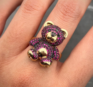 Anillo de oso con swarovski morado 7.75gr / Oro Amarillo Nac M