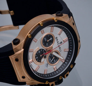 Reloj Bracarli Metal I. Caja rosa. fondo blanco y correa Negra*