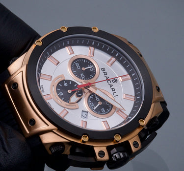 Reloj Bracarli Metal I. Caja rosa. fondo blanco y correa Negra*