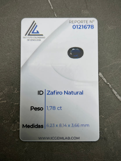 Solitario con 179pts de zafiro y 24 pts de diamantes 2.75gr / TALLA 6 1/2  / Oro Blanco Nac (Joya) P
