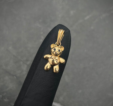 Dije De Mini Oso Liso Con Swarovski Negro 1.25gr / Largo 1.9cm / Oro Amarillo Nac B