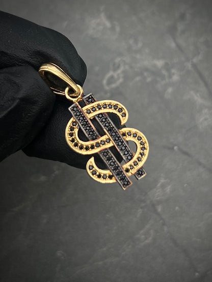 Dije Signo De Peso Con Swarovski Negro 3.25gr / Largo 3.3cm / Oro Amarillo Nac B