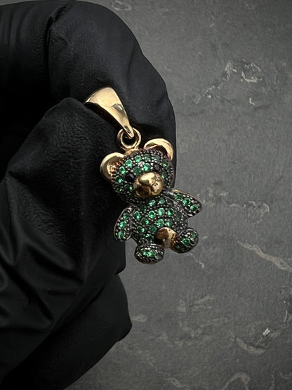Dije de oso con swarovski verde 3.3gr / 2.5cm / Oro Amarillo Nac B