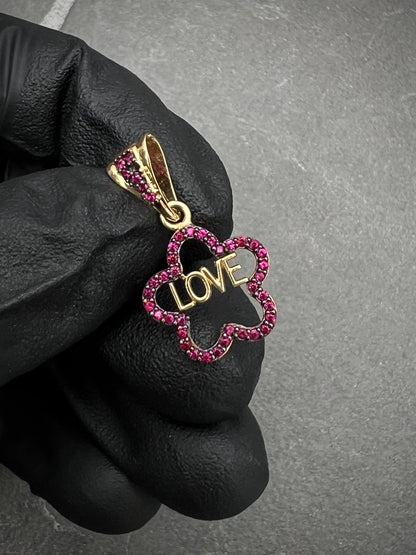 Dije de flor love con swarovski fucsia 1.45gr / 2.5cm / Oro Amarillo Nac M