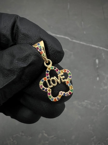 Dije de flor love con swarovski multicolor 1.45gr / 2.4cm / Oro Amarillo Nac M