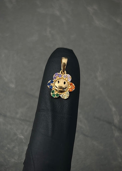 Dije flor con swarovski multicolor 0.95gr / Largo 1.5cm — Oro Amarillo