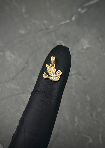 Dije paloma con swarovski blanco 0.8gr / Largo 1.3cm / Oro Amarillo Nac B