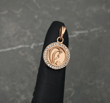 Dije virgen maria con swarovski blanco 3.8gr / Largo 2.2cm / Oro Rosado Nac M