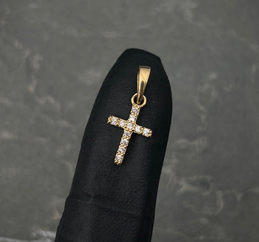 Dije cruz con swarovski blanco 0.55gr / Largo 1.7cm / Oro Amarillo Nac M