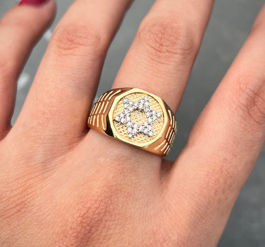 Anillo estrella de david con swarovski blanco 7gr / Oro Amarillo Nac M