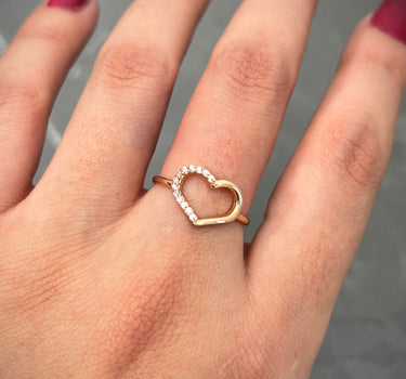 Anillo de corazon con swarovski blanco 1.3gr / Oro Rosado Nac M