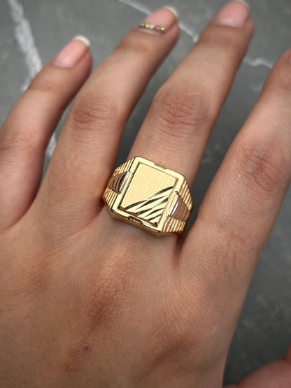 Anillo Rectangulo Diamantado 7.2gr / TALLA 12 1/4 / Dos Oros italy +2 M