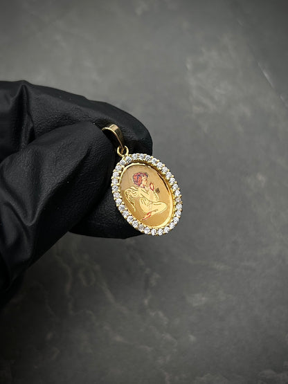 Dije Medalla De Angel Con Swarovski 1.95gr / Largo 2.4cm / Oro Amarillo italy +4 M
