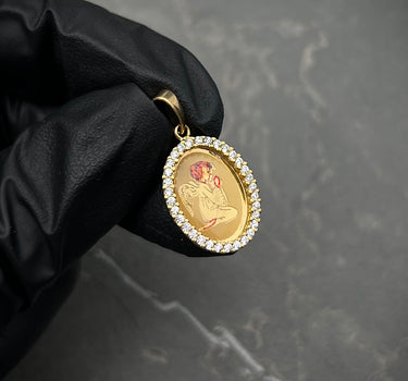 Dije medalla angel de la guarda con swarovski blanco 2gr / Largo 2.4cm / Oro Amarillo italy +4 B