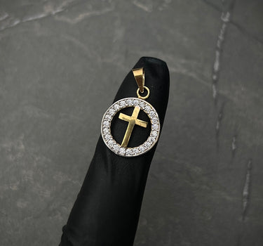 Dije Medalla Cruz Con Swarovski Blanco 1.4gr / Largo 2.2cm / Oro Amarillo italy +3 M