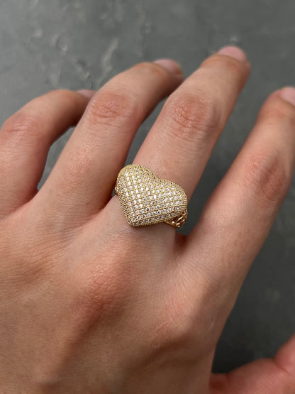 Anillo corazon con swarovski blanco 3.7gr / Talla 6 / Oro Amarillo Nac P