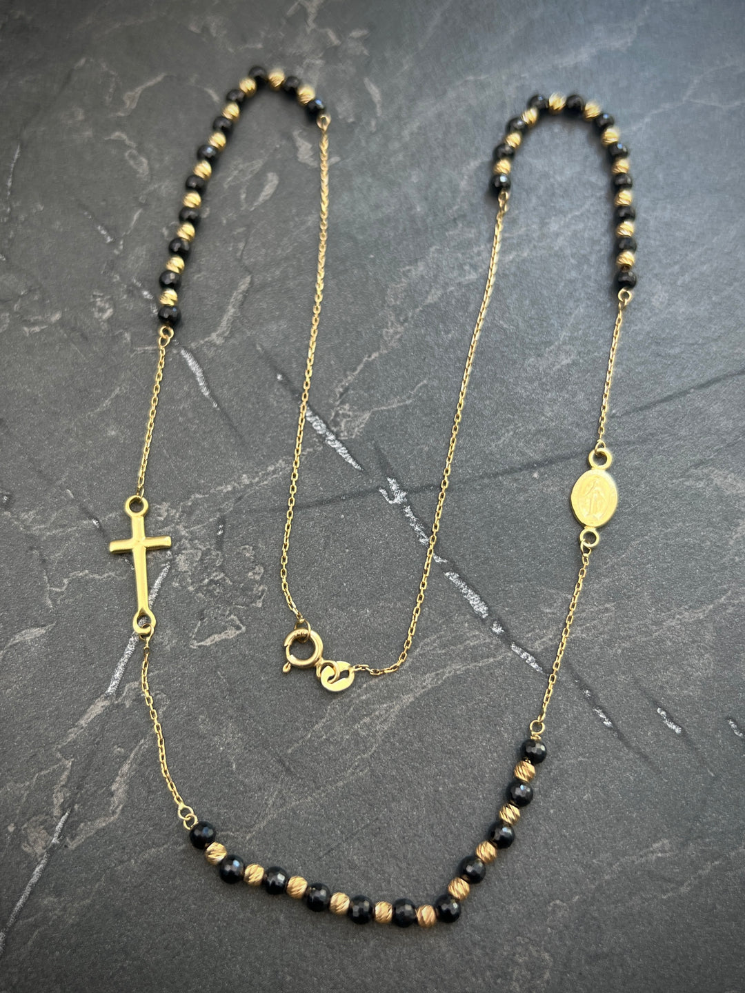 Cadena tipo Denario Virgen De La Milagrosa Con Murano 5.65gr / Largo 45cm — Oro Amarillo