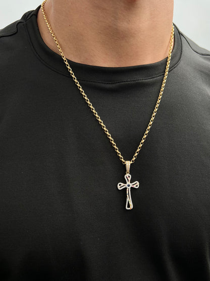 Dije cruz con swarovski multicolor 3.7gr / Largo 4.6cm / Oro Amarillo Nac M