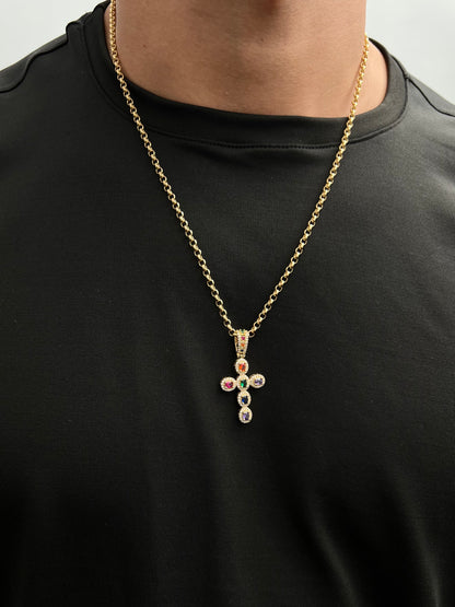 Dije cruz con swarovski multicolor 5.4gr / Largo 4.3cm / Oro Amarillo Nac M